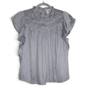 Joie Gray PIntucked Flutter Sleeve Top S Feminine Romantic Office